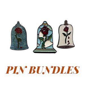 Beauty Beast Rose Lapel Pin Glass Cover Belle Princess Brooch Badge Gift Set Pin